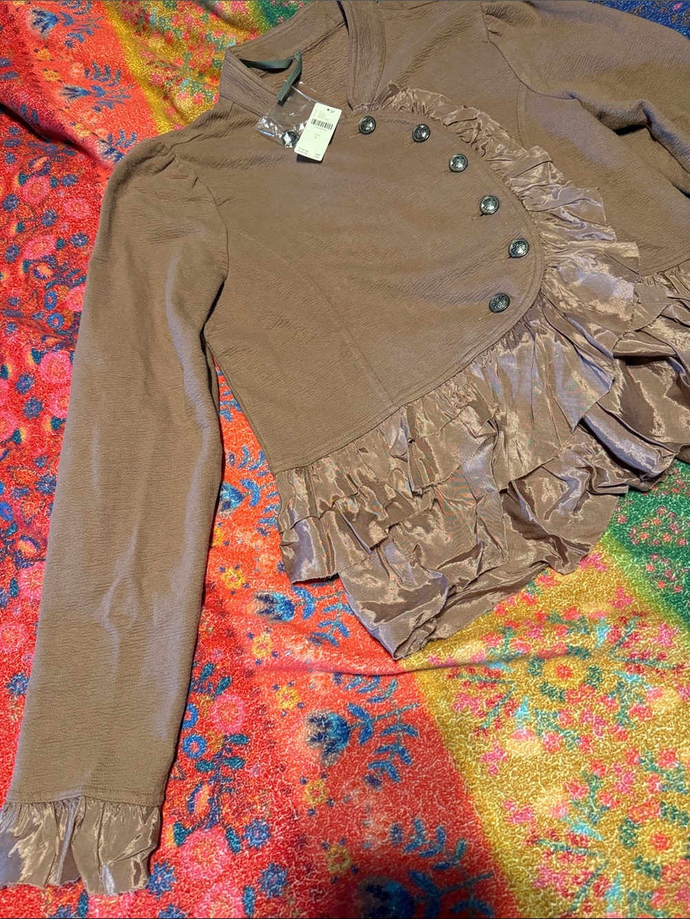 Curved Ruffle Military Cardigan Top - Picture 7 of 11